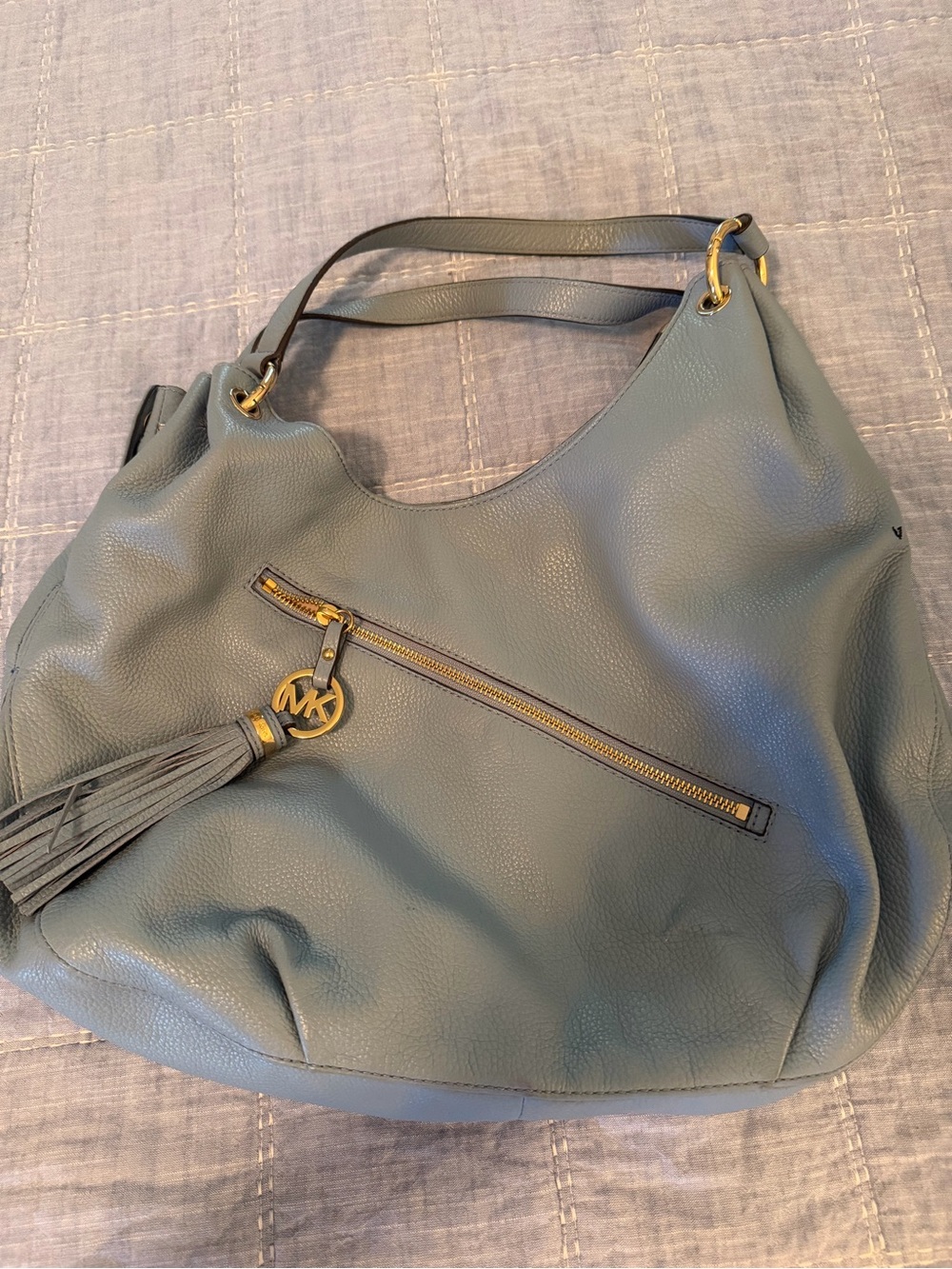 Michael Kors Pebbled Leather Hobo Bag in Slate Blue Gray